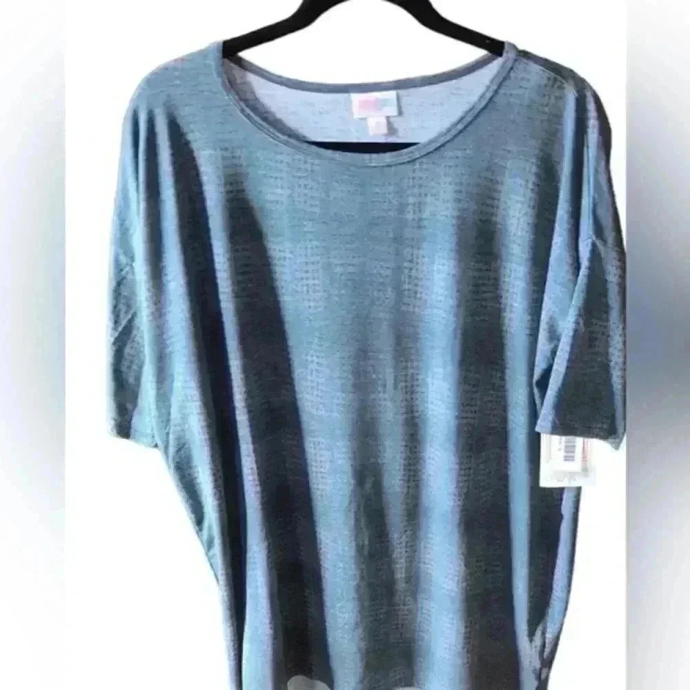 Lularoe‎ Small blue-green Irma tunic top with grey. NWT.. Dress up or down